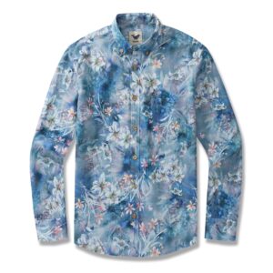 Men's 'Cloud Floral Whispers' Long Sleeve Hawaiian Shirt